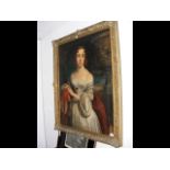 Antique oil on canvas portrait of lady wearing dre