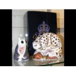 A large Royal Crown Derby Snow Leopard with box, t