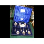 A set of six silver Apostle spoons in presentation
