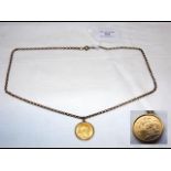 A coin mounted pendant on chain