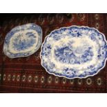 A large Victorian blue and white meat plate and on