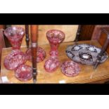Various overlay glass, including vases, bowl