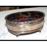 A 10cm oval inlaid silver trinket box