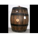 An old metal bound wooden barrel