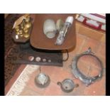 Set of old scales, weights and collectables