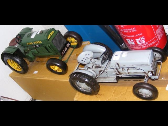 A John Deere metal model tractor - 36cm long, toge