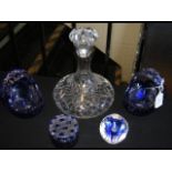 Pair of Bristol blue overlay glass posy vases, dit