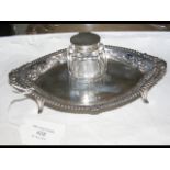 Silver inkstand with fretted and gadroon border an