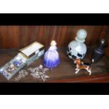 Mdina glass scent bottle, Royal Doulton figurine,