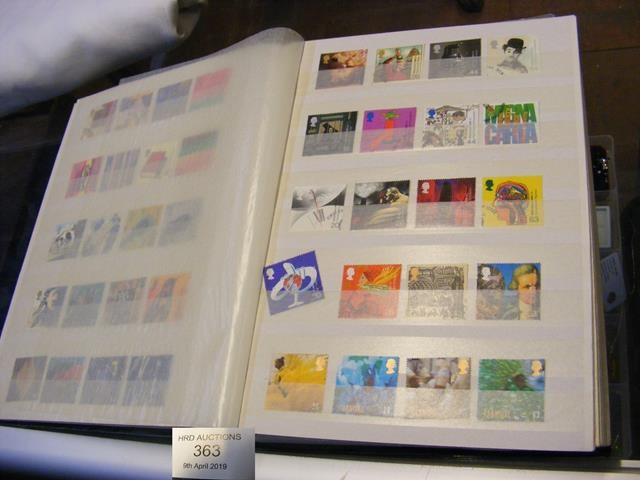 Album containing GB stamps, including sheets and m