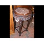 Chinese hardwood plant stand with rouge marble top