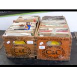 Two vintage bottle crates, containing 45 rpm recor