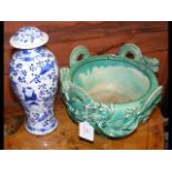 Oriental dragon bowl, together with vase and cover