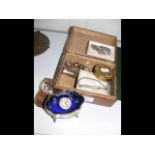 A silver table salt, watch and collectables