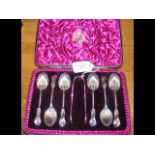Set of six silver teaspoons with sugar tongs in pr