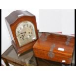 Antique mantel clock, together with a wooden box