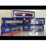 Five boxed Bachmann carriages