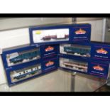 Five boxed Bachmann carriages