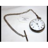 A silver cased pocket watch with chain