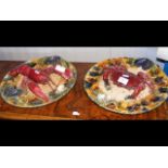 A pair of Caldas style majolica crab and lobster p