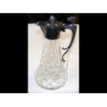 Silver mounted cut glass claret jug - 28cm high