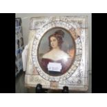 Antique miniature oval portrait of lady - 9cm