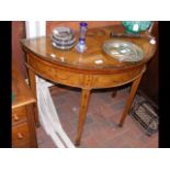 A hand painted antique half round satinwood? hall