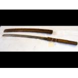 An antique Burmese Dha with wooden scabbard - 88cm