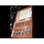 Set of six silver teaspoons in presentation case
