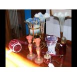 Vaseline glass vases, etc.