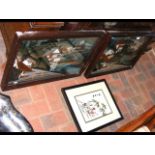 A pair of oriental pictures painted on glass, together