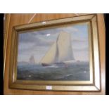 Antique oil on canvas of racing yachts in The Sole