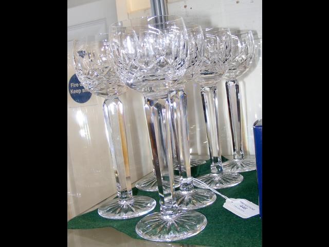 A set of seven Waterford 'Lismore' cut glass hock glasses
