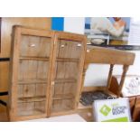 An old glazed pine display cabinet, together with