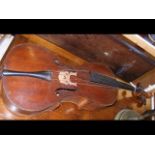 An antique cello - bearing label to the inside - M