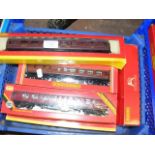 Eight boxed Hornby coaches