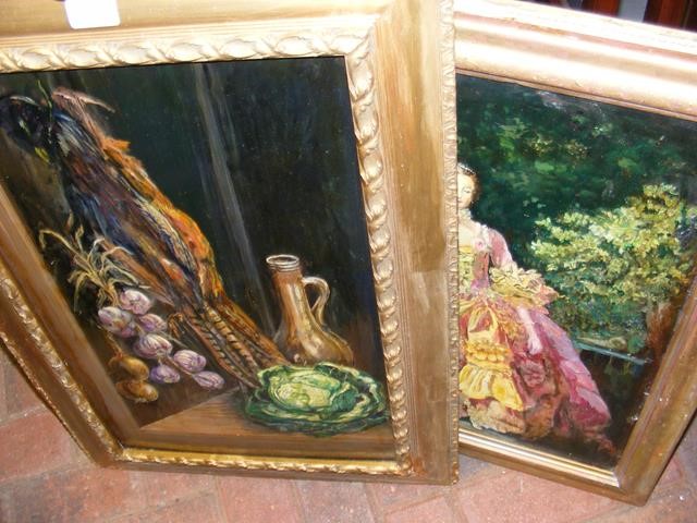 Oil painting still life, together with one other a