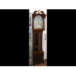 An oak eight day Grandfather clock with painted ar