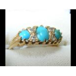 WITHDRAWN - A three stone turquoise ring in gold setting