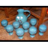 Studio pottery water jug and goblet set