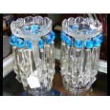 A pair of decorative 23cm high glass lustres