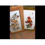 A floral and bird painting on glass, together with