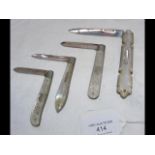 Four silver and mother-of pearl folding fruit kniv