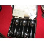 Set of six silver Masonic teaspoons in presentatio