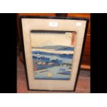 Antique Japanese woodblock print with signature