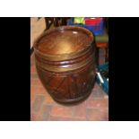 An old metal bound barrel converted into a drinks cabinet