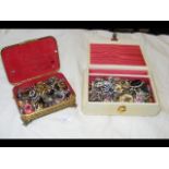 A jewellery box containing costume jewellery, toge