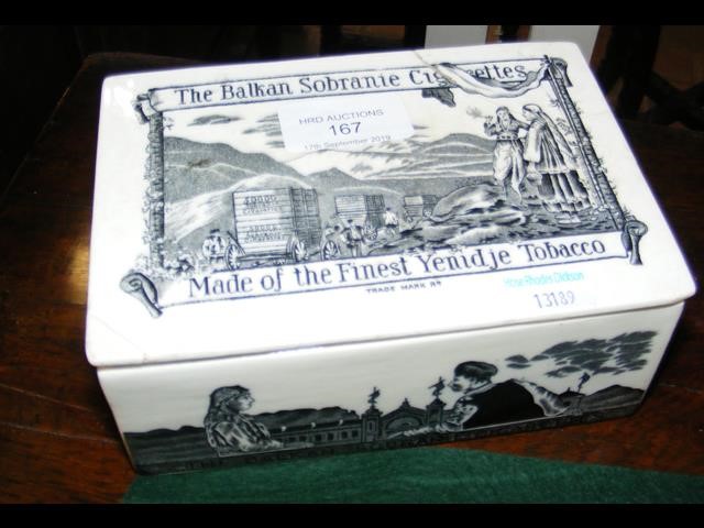 A ceramic transfer printed Balkan cigarettes and t