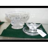 A Lalique frosted glass pin dish, together with a