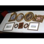 Nine various framed prints, together with a bust e